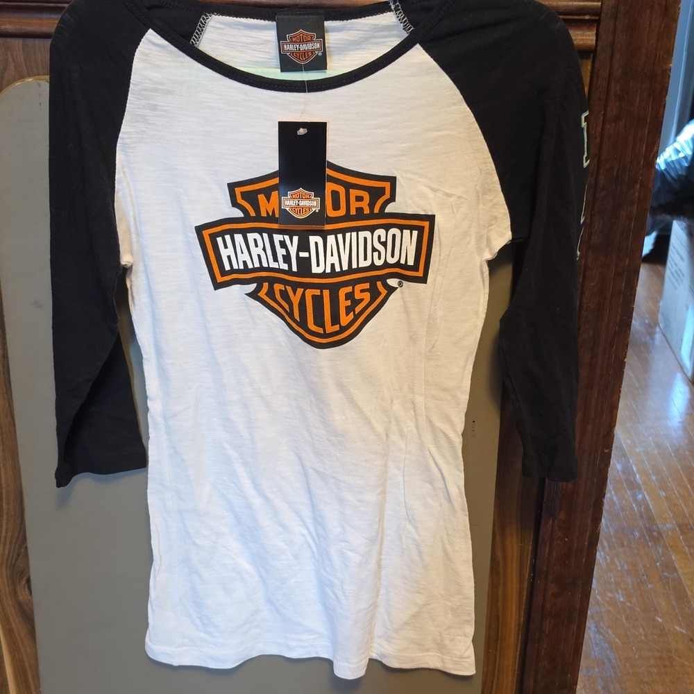 Harley-Davidson Nassau Women's Raglan T-Shirt Black White Cotton Size M